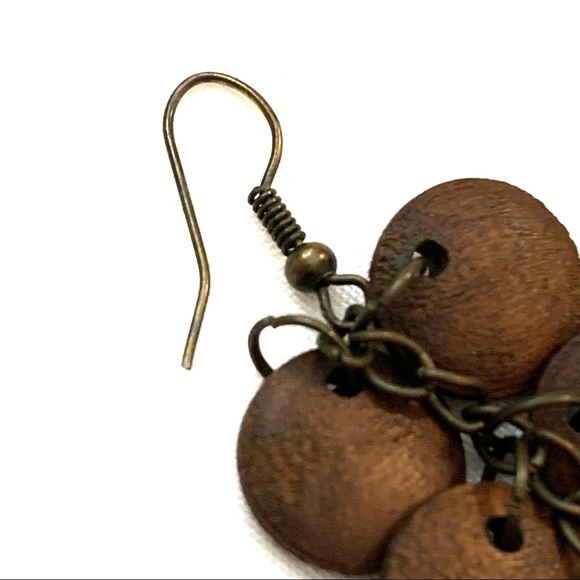 Faux wood dangle earrings, light weight - Picture 2 of 4